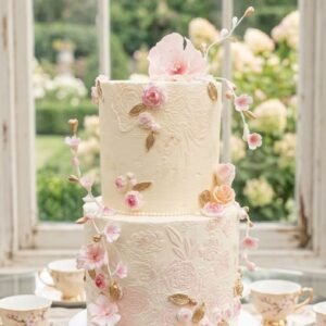 Blushing Bas-Relief Flower Cake