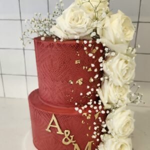 Blushing Bas-Relief Flower Red Cake